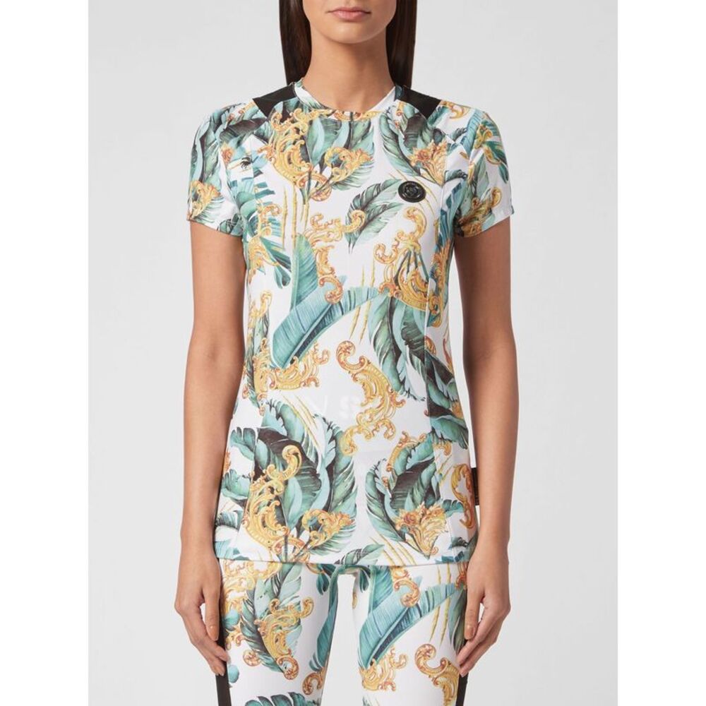 Plein Sport Women Sheer Jersey T-Shirt Plein Sport With All-Over Baroque Print